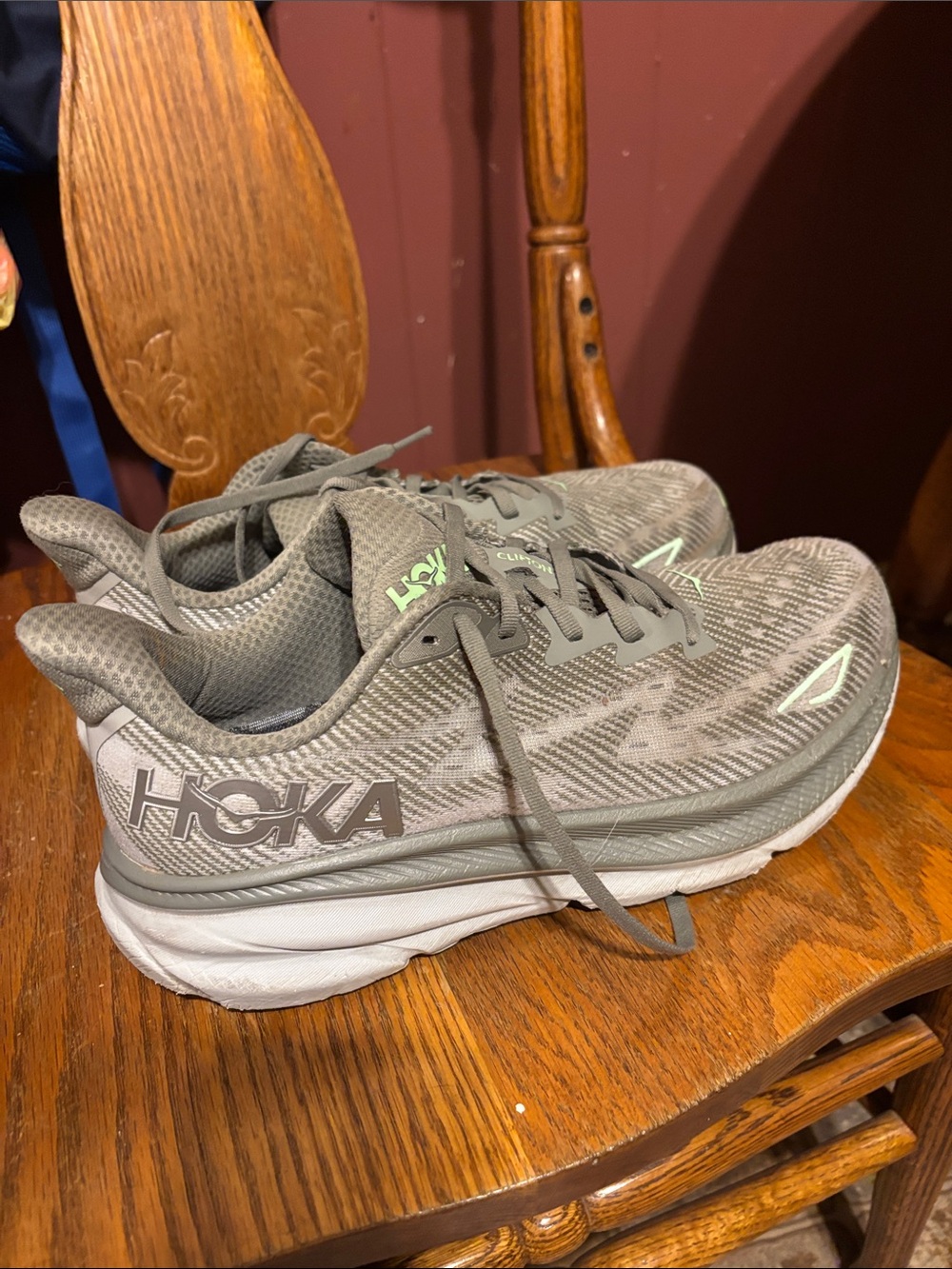 Hoka Men's Gray Athletic Running Shoes with Subtle Lime Accents